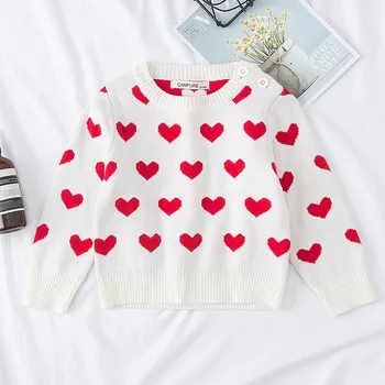 2023 Новый свитер для девочек и мальчиков, осень-весна, пуловеры для маленьких девочек и мальчиков, топы на День Святого Валентина, детский повседневный свободный пуловер, свитер