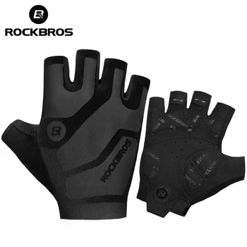 Велосипедные мужские перчатки ROCKBROS, Дышащие Противоударные Велосипедные Перчатки, Летние Перчатки без пальцев, Перчатки для горных велосипедов MTB, Спортивные