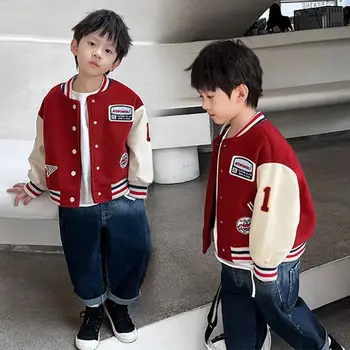 Детская куртка 2023 Мода для маленьких девочек и мальчиков, крутая красная бейсбольная куртка для малышей, осенне-весенняя детская верхняя одежда, детская одежда