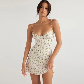 Лето 2023, горячая распродажа, Новая короткая юбка в мелкий цветок, платье-слинг, юбка-трапеция без рукавов с принтом, женская одежда