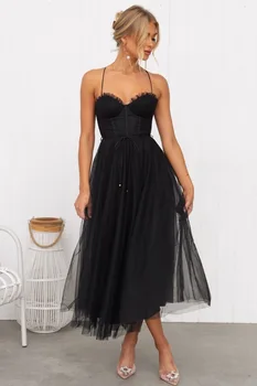Милое платье принцессы сказочного кроя, черное, розовое, лето 2023, элегантное сексуальное платье-комбинация из сетки без бретелек с открытой спиной, длинное Макси-платье