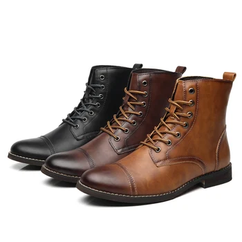 Новые демисезонные модные мужские высокие ботинки из коричневой кожи, мотоциклетные ботинки с острым носком, мужские уличные водонепроницаемые ботильоны, Большой размер 48