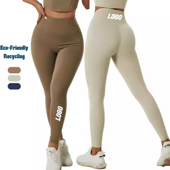 Переработанный нейлон, женские компрессионные брюки с высокой талией, Ультрамягкие экологичные штаны для йоги, Леггинсы, спортивная одежда для занятий в тренажерном зале