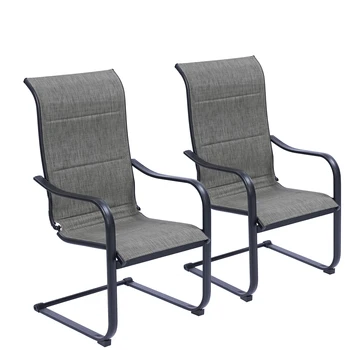 Уличные обеденные стулья для патио из 2 предметов, стулья с пружинным механизмом с высокой спинкой, обеденные стулья из текстиля с подлокотником