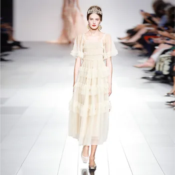 Французское белое платье 2023, летнее новинка, дизайн с короткими рукавами, стиль меньшинства, длинная юбка из воздушной сетки, юбка феи