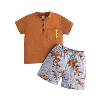 Хлопковые детские комплекты для отдыха, спортивная футболка для мальчиков + шорты, комплекты одежды для малышей, одежда для маленьких мальчиков 35