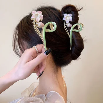 Цветы, Металлический коготь для волос для женщин, Модные Элегантные Геометрические заколки для волос, Темпераментная повязка на голову для девочек, Корейские аксессуары для волос 2023